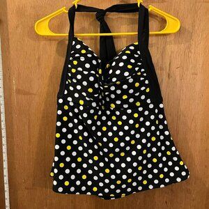 🐻Size 1X(16W) - Catalina - Black w/White and Yellow Polka Dots Swim Top